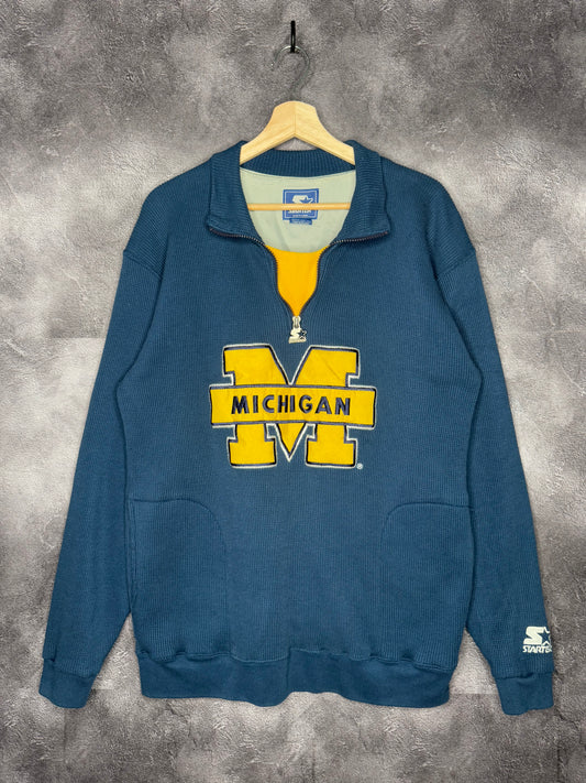 Y2K Michigan University Starter 1/4 Zip Sweatshirt L