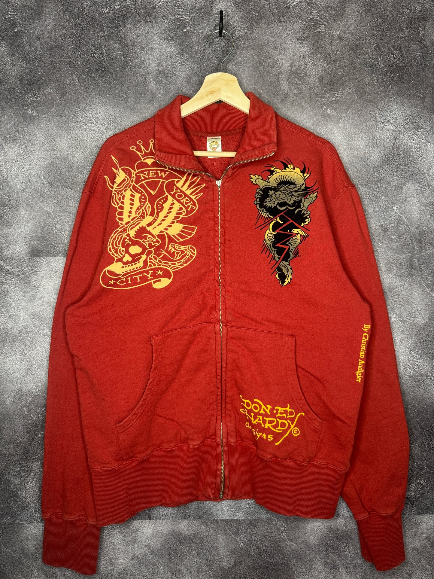 Y2K Don Ed Hardy Skull Graphic Zip Up Jacket XL