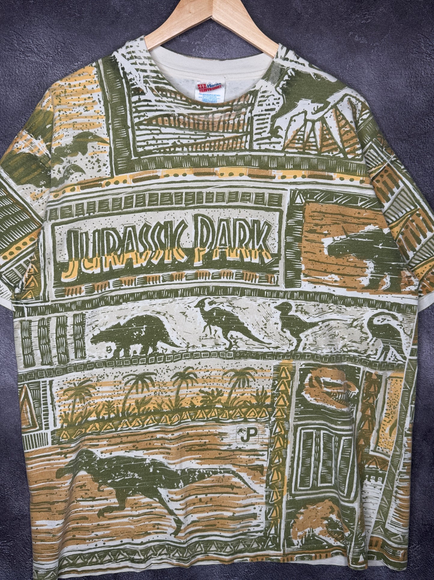 Rare 1993 Jurassic Park Forest Dinasours AOP XL