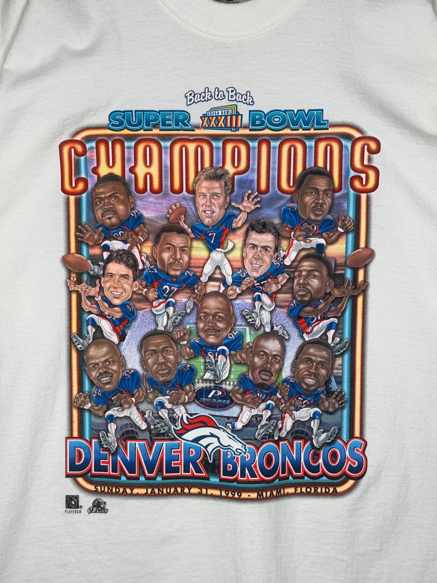 1999 Denver Broncos Super Bowl XXXIII Caricature Tee 2XL