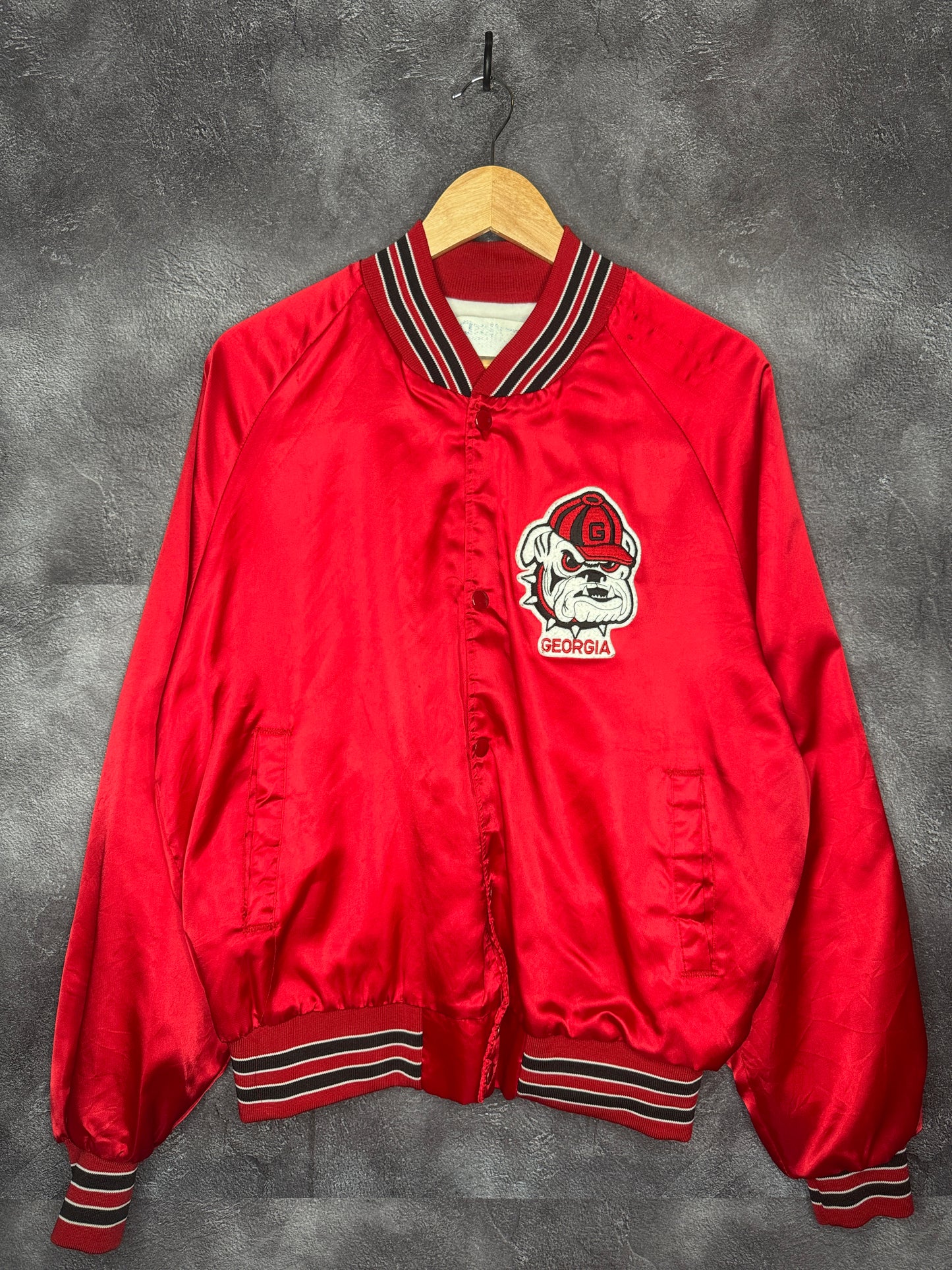 90s University of Georgia Bulldogs Chalk Line Satin Bomber Jacket L