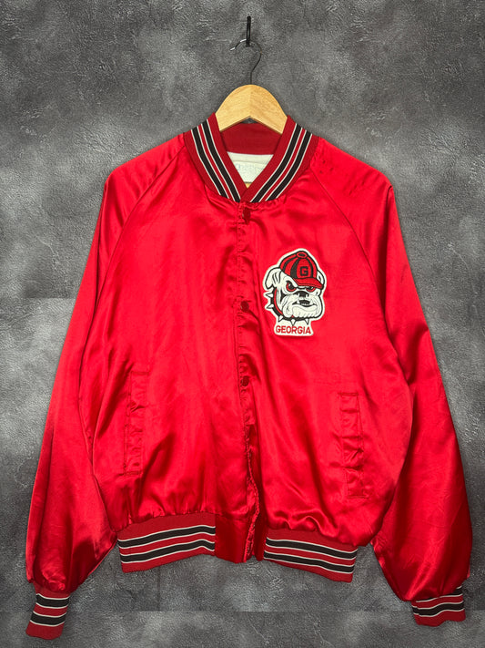 90s University of Georgia Bulldogs Chalk Line Satin Bomber Jacket L