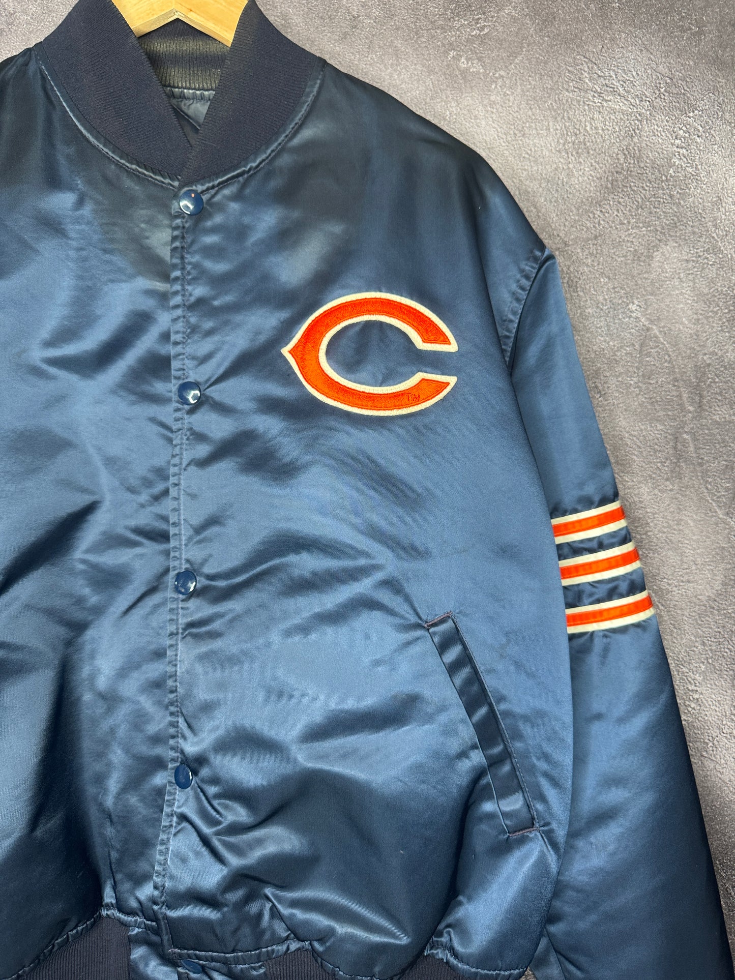 90s Chicago Bears Starter Satin Bomber Jacket L
