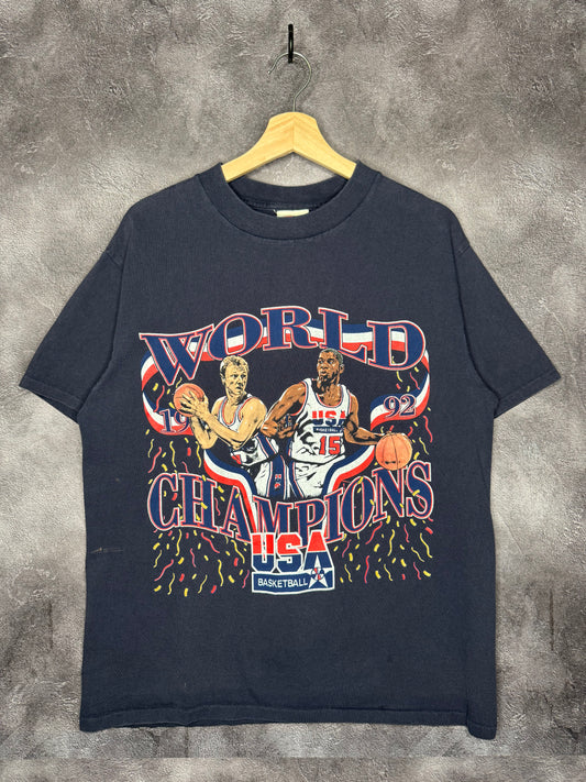 1992 USA Basketball World Champions Bird Magic Tee L