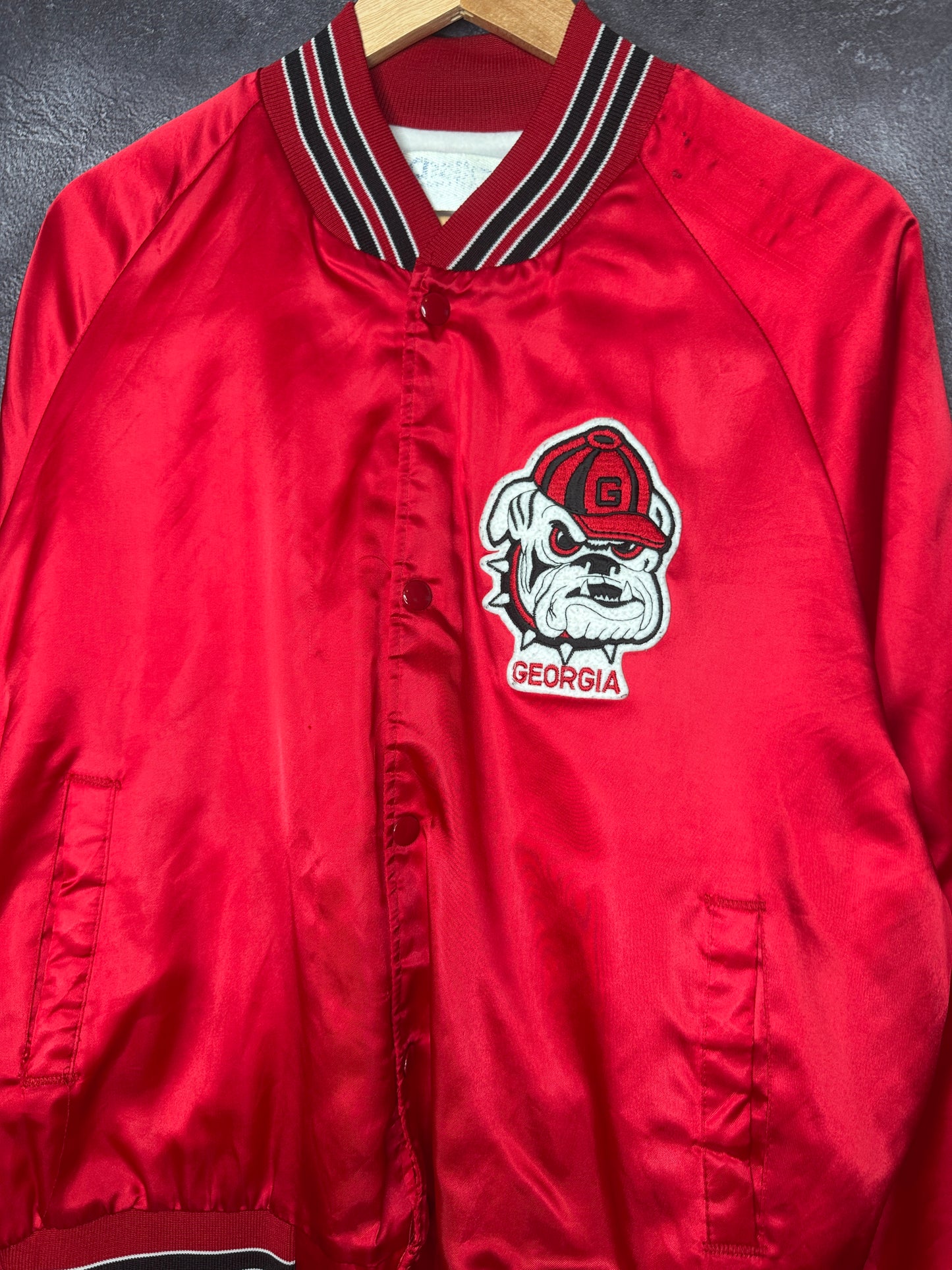 90s University of Georgia Bulldogs Chalk Line Satin Bomber Jacket L