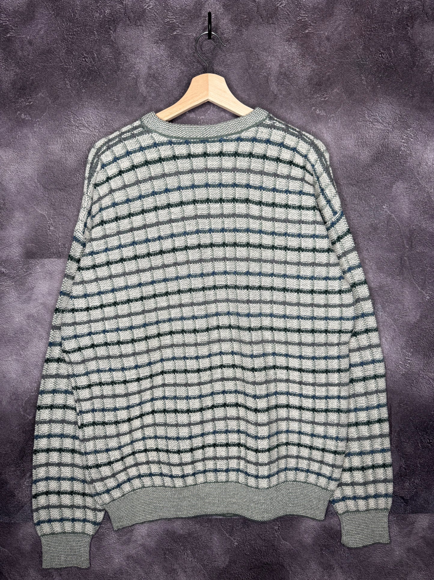 Y2K St John's Bay Green Blue White Knit Sweatshirt XL