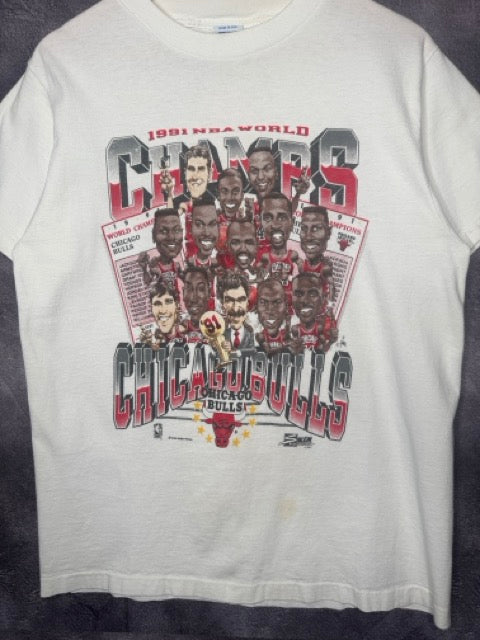 1991 Chicago Bulls NBA World Champions Caricature Tee