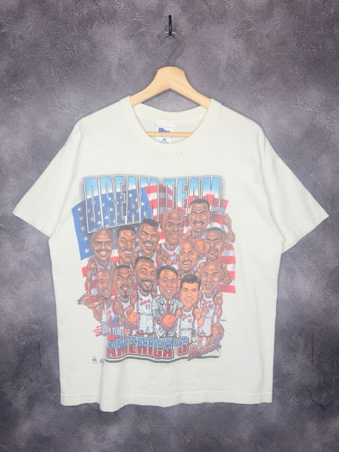90s USA Mens Basketball Dream Team Americas Best Caricature Tee