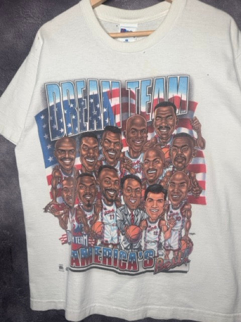 90s USA Mens Basketball Dream Team Americas Best Caricature Tee L