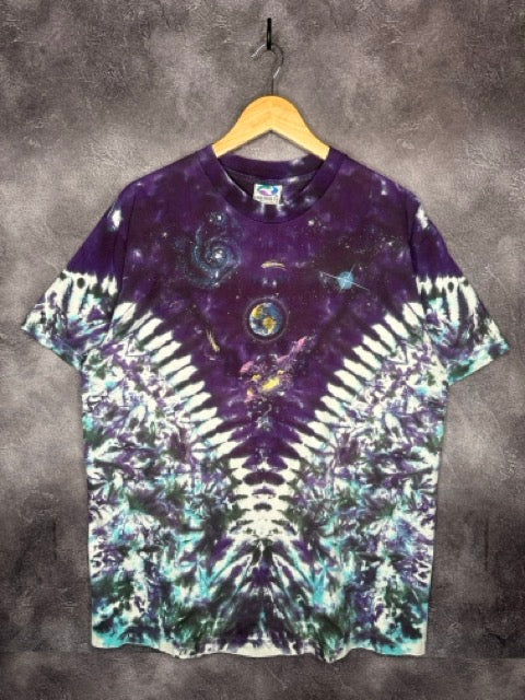 90s Liquid Blue Galaxy Space Tie-Dye Tee XL