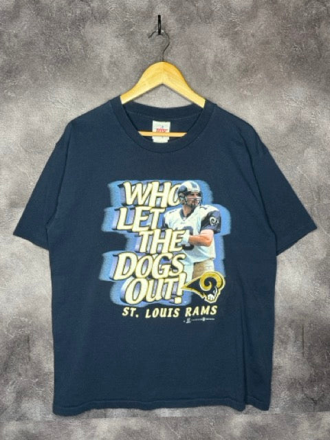 2000 St. Louis Rams NFL Kurt Warner Who Let The Dogs Out Tee