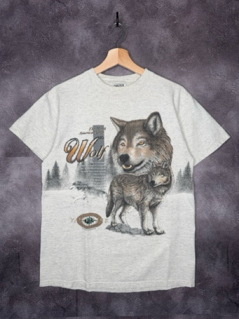 90s The North American Gray Wolf Nature Wildlife Wraparound Tee M