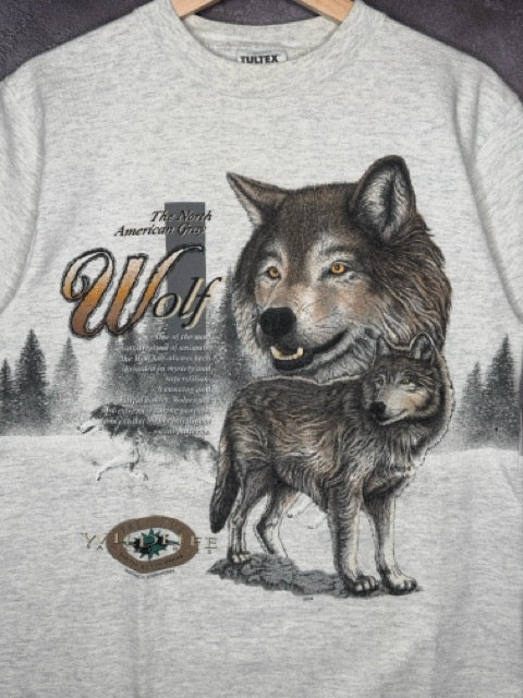 90s The North American Gray Wolf Nature Wildlife Wraparound Tee M