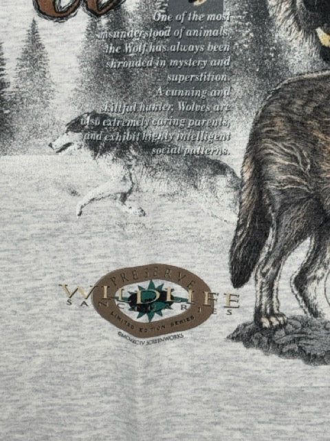 90s The North American Gray Wolf Nature Wildlife Wraparound Tee M