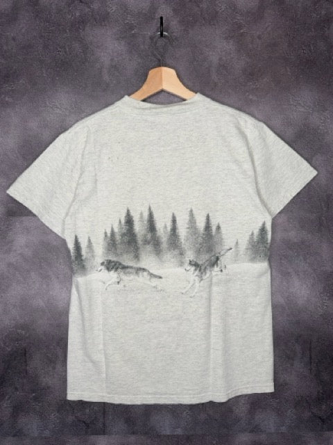 90s The North American Gray Wolf Nature Wildlife Wraparound Tee M