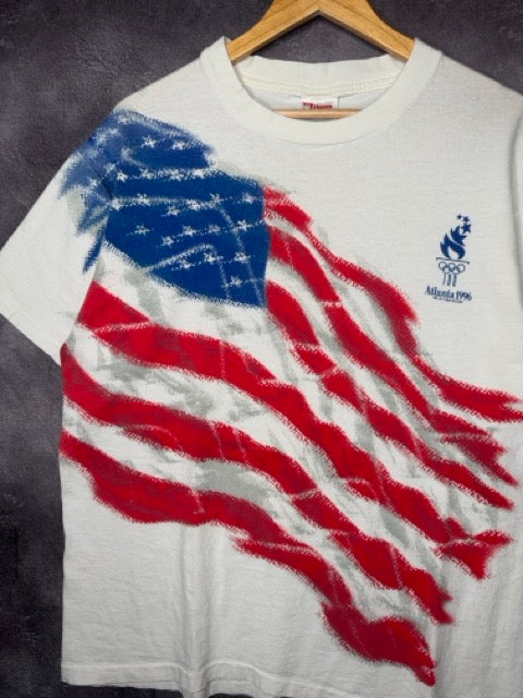 1996 USA Atlanta Olympics US Flag AOP Tee L