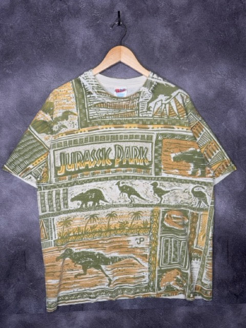 Rare 1993 Jurassic Park Forest Dinosaurs AOP Tee